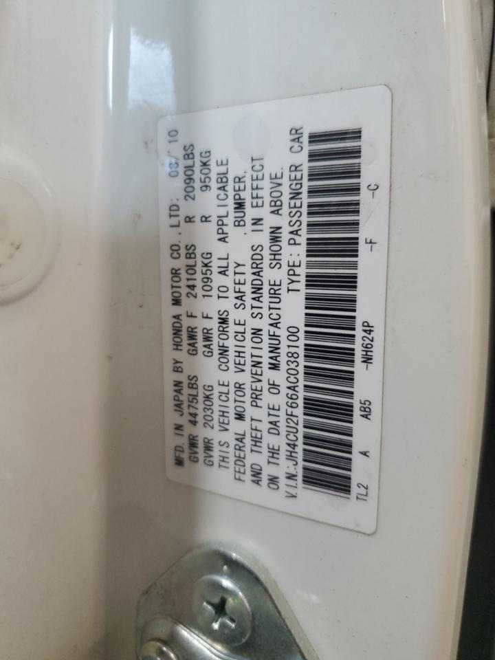 2010 Acura Tsx VIN: JH4CU2F66AC038100 Lot: 66109935