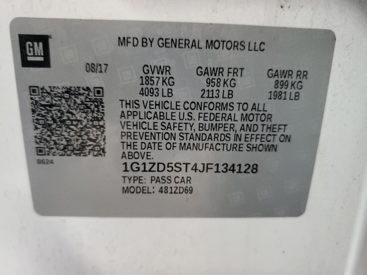 1g1zd5st4jf134128 1G1ZD5ST4JF134128 2018 Chevrolet Malibu Lt