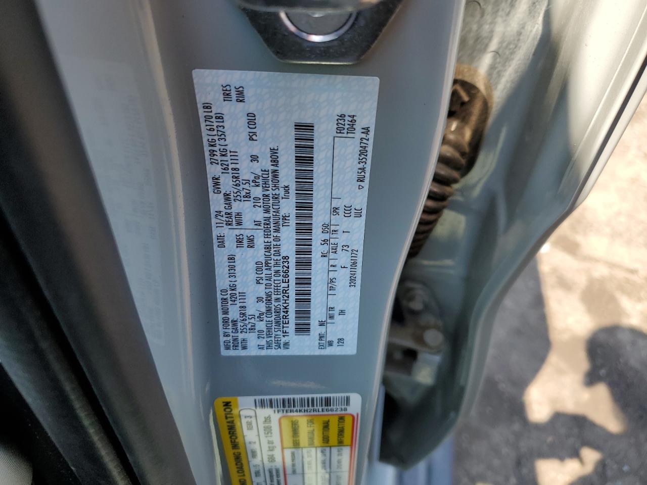 2024 Ford Ranger Lariat VIN: 1FTER4KH2RLE66238 Lot: 66563645