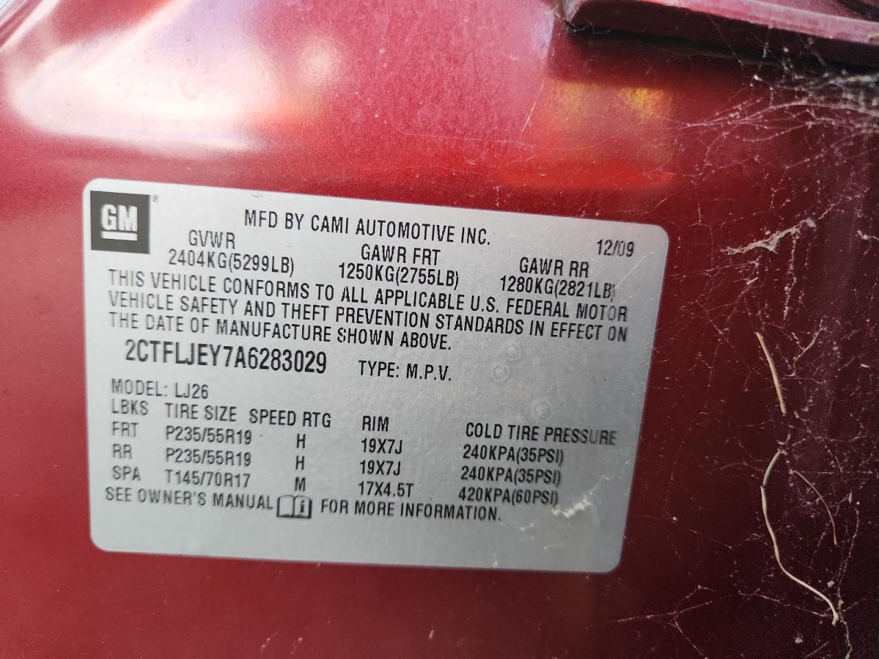 2010 GMC Terrain Slt VIN: 2CTFLJEY7A6283029 Lot: 63237105