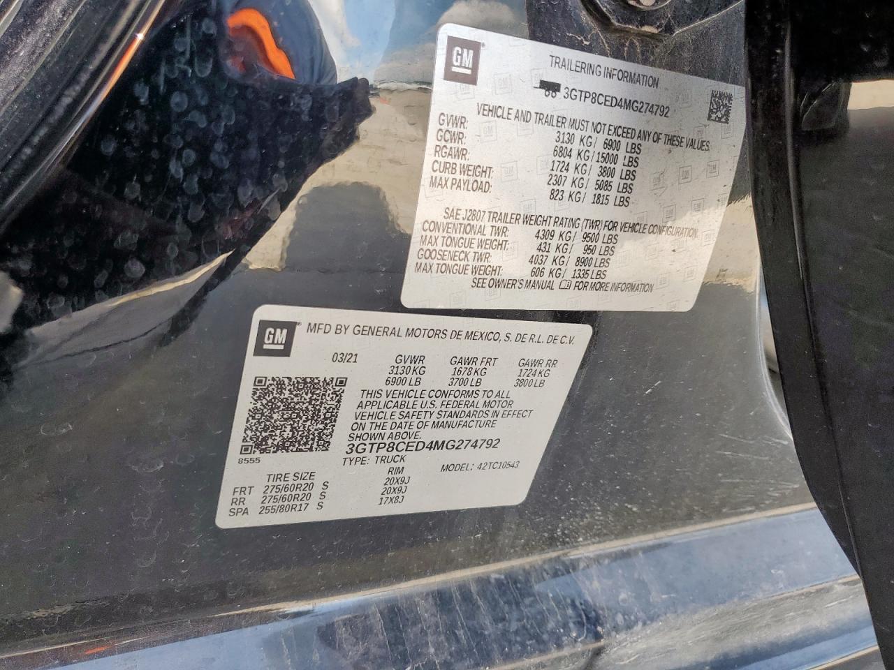 2021 GMC Sierra C1500 Elevation VIN: 3GTP8CED4MG274792 Lot: 64133135