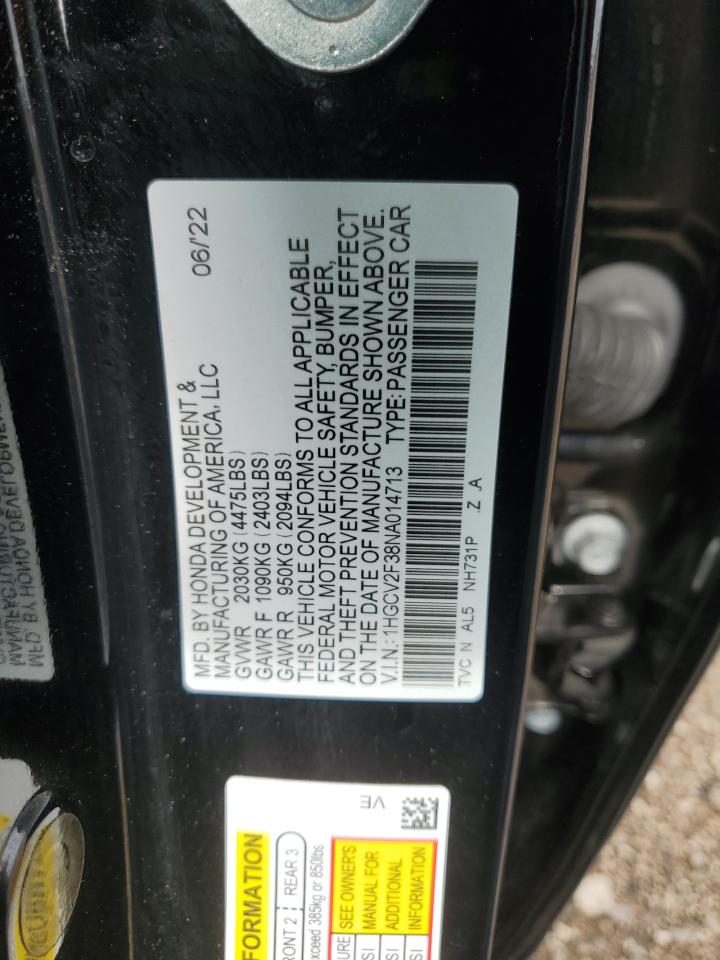2022 Honda Accord Sport VIN: 1HGCV2F38NA014713 Lot: 64307135
