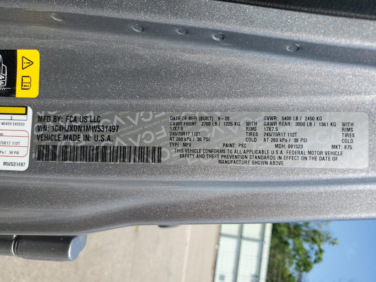 2021 Jeep Wrangler Unlimited Sport VIN: 1C4HJXDN1MW531497 Lot: 63292515