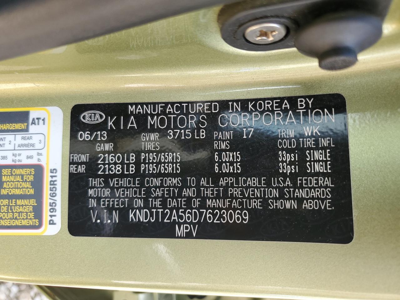 2013 Kia Soul VIN: KNDJT2A56D7623069 Lot: 65278215