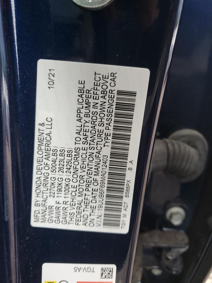 2021 Acura Tlx Advance VIN: 19UUB6F69MA012403 Lot: 66446995