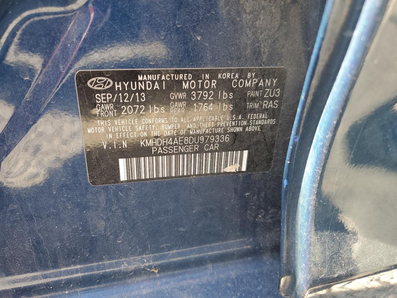 2013 Hyundai Elantra Gls VIN: KMHDH4AE8DU979336 Lot: 65976645