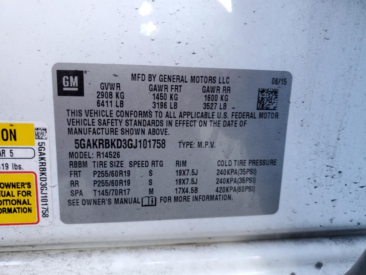 2016 Buick Enclave VIN: 5GAKRBKD3GJ101758 Lot: 66225225