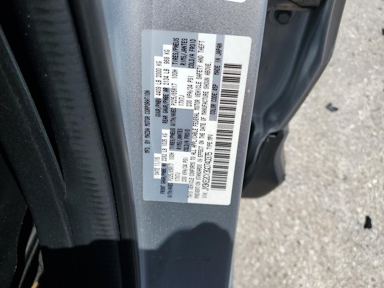 2016 Mazda Cx-5 Touring VIN: JM3KE2CY3G0740375 Lot: 65686765