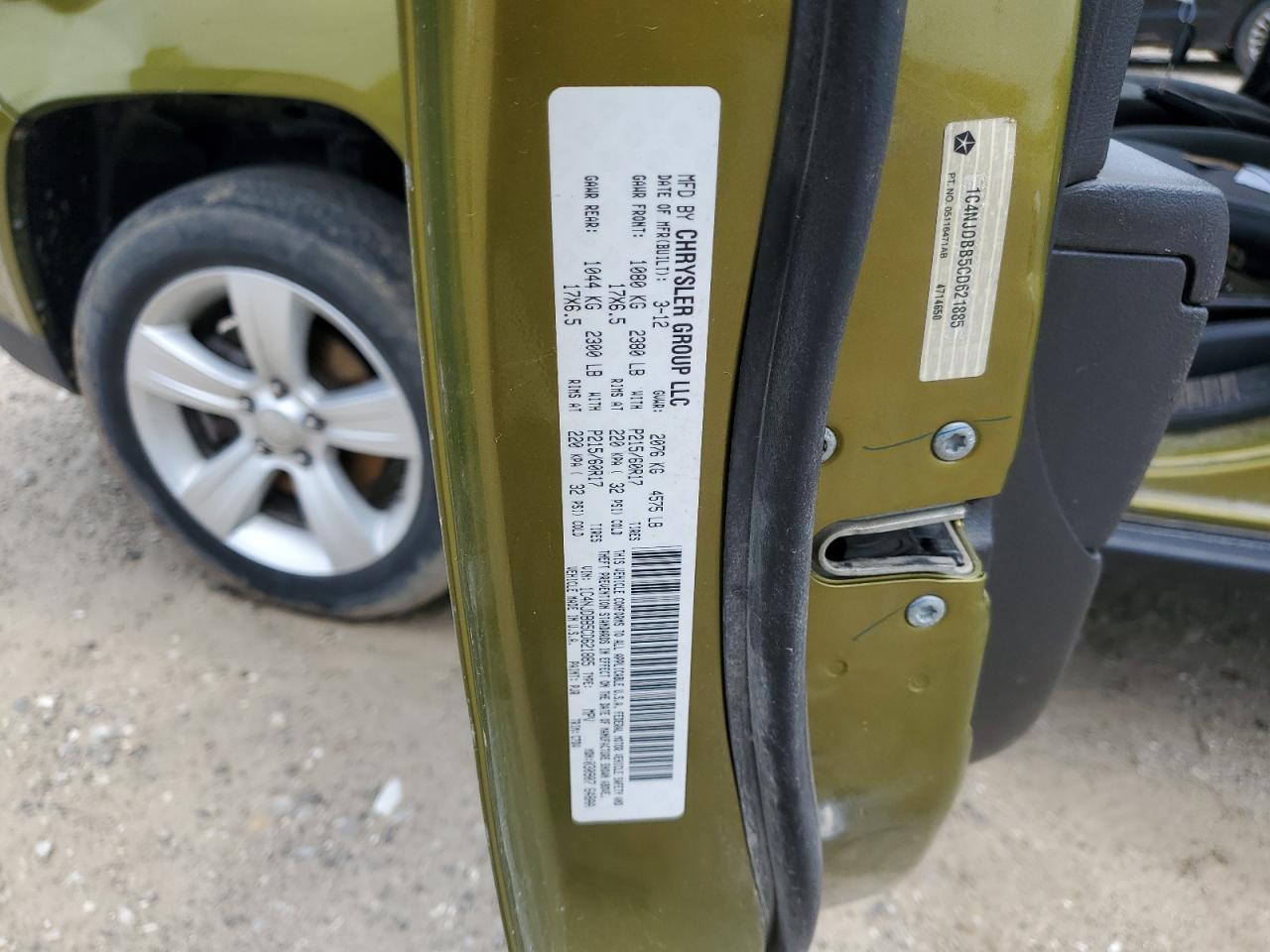 2012 Jeep Compass Sport VIN: 1C4NJDBB5CD621885 Lot: 65542265