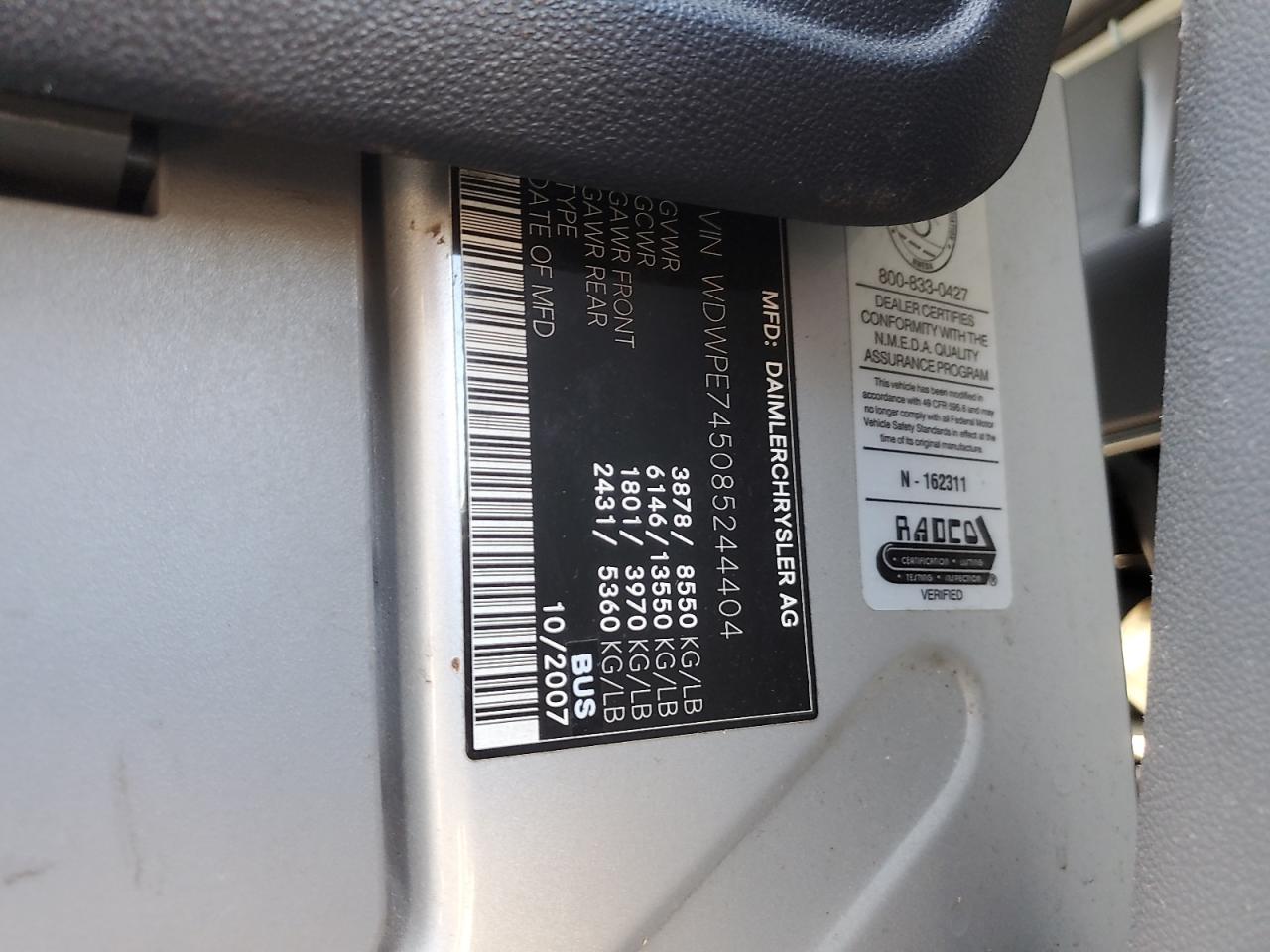 2008 Dodge Sprinter 2500 VIN: WDWPE745085244404 Lot: 64041925