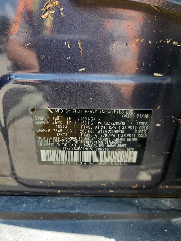 2016 Subaru Outback 2.5I Limited VIN: 4S4BSANC7G3286249 Lot: 63480715