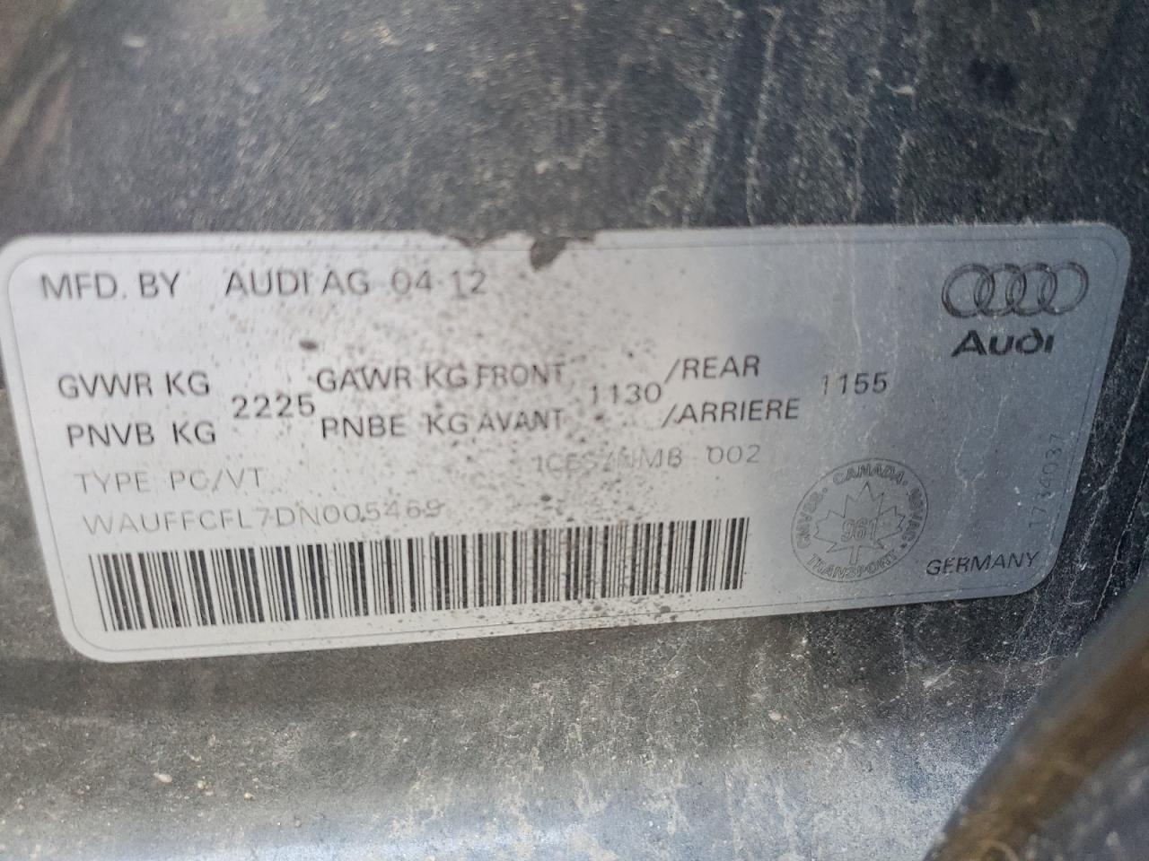 2013 Audi A4 Premium Plus VIN: WAUFFCFL7DN005469 Lot: 63058165