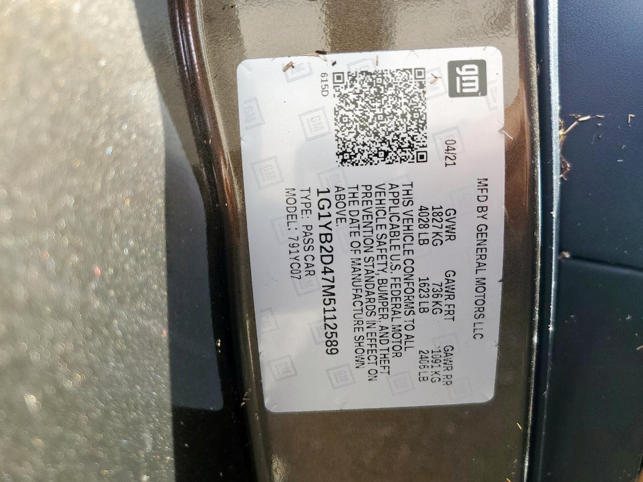 2021 Chevrolet Corvette Stingray 2Lt VIN: 1G1YB2D47M5112589 Lot: 63420625