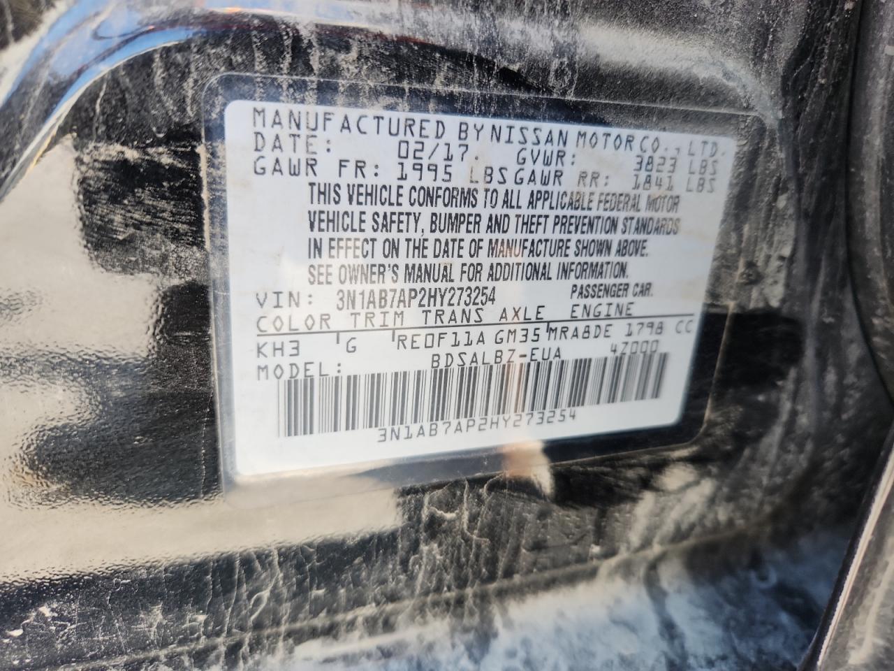 2017 Nissan Sentra S VIN: 3N1AB7AP2HY273254 Lot: 65524915