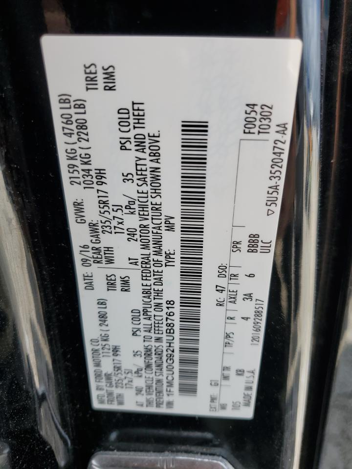 2017 Ford Escape Se VIN: 1FMCU0G92HUB87618 Lot: 64218825