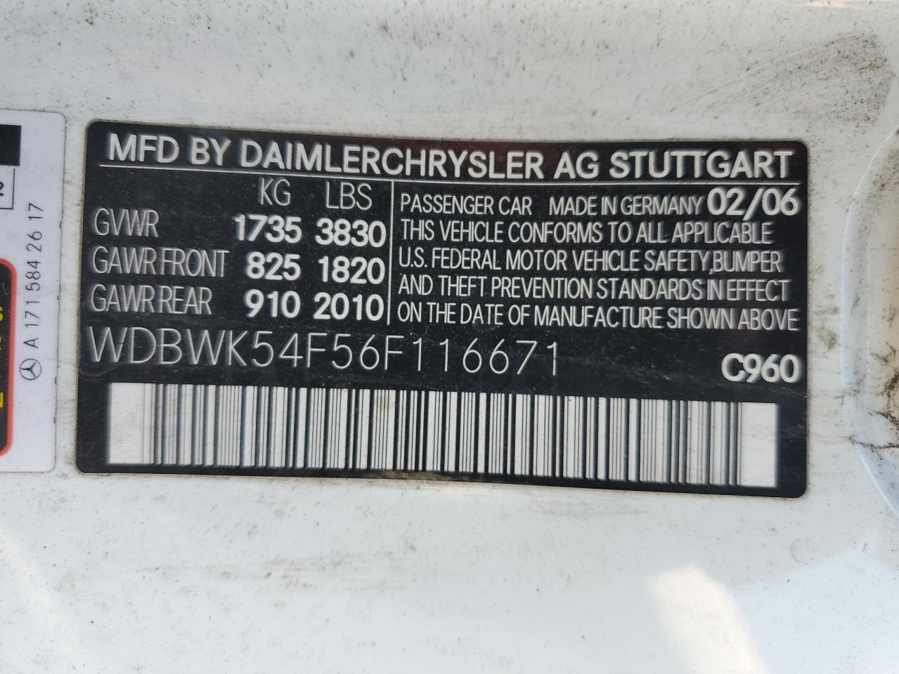 2006 Mercedes-Benz Slk 280 VIN: WDBWK54F56F116671 Lot: 66695555