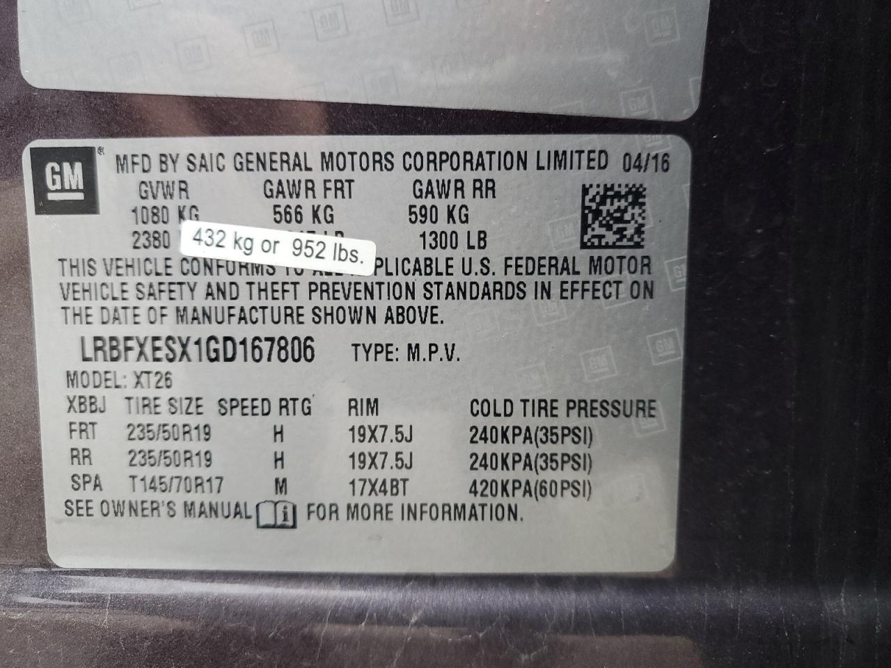 2016 Buick Envision Premium VIN: LRBFXESX1GD167806 Lot: 65331005