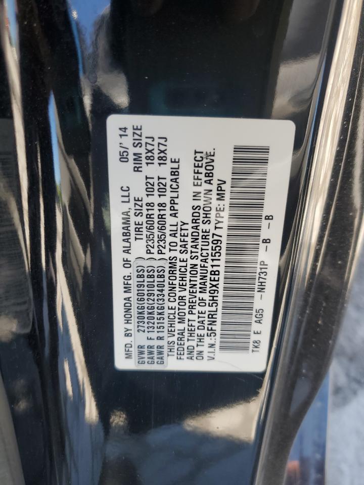 2014 Honda Odyssey Touring VIN: 5FNRL5H9XEB115597 Lot: 62664675