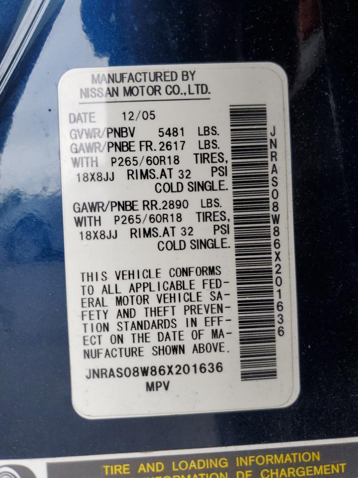2006 Infiniti Fx35 VIN: JNRAS08W86X201636 Lot: 64070865