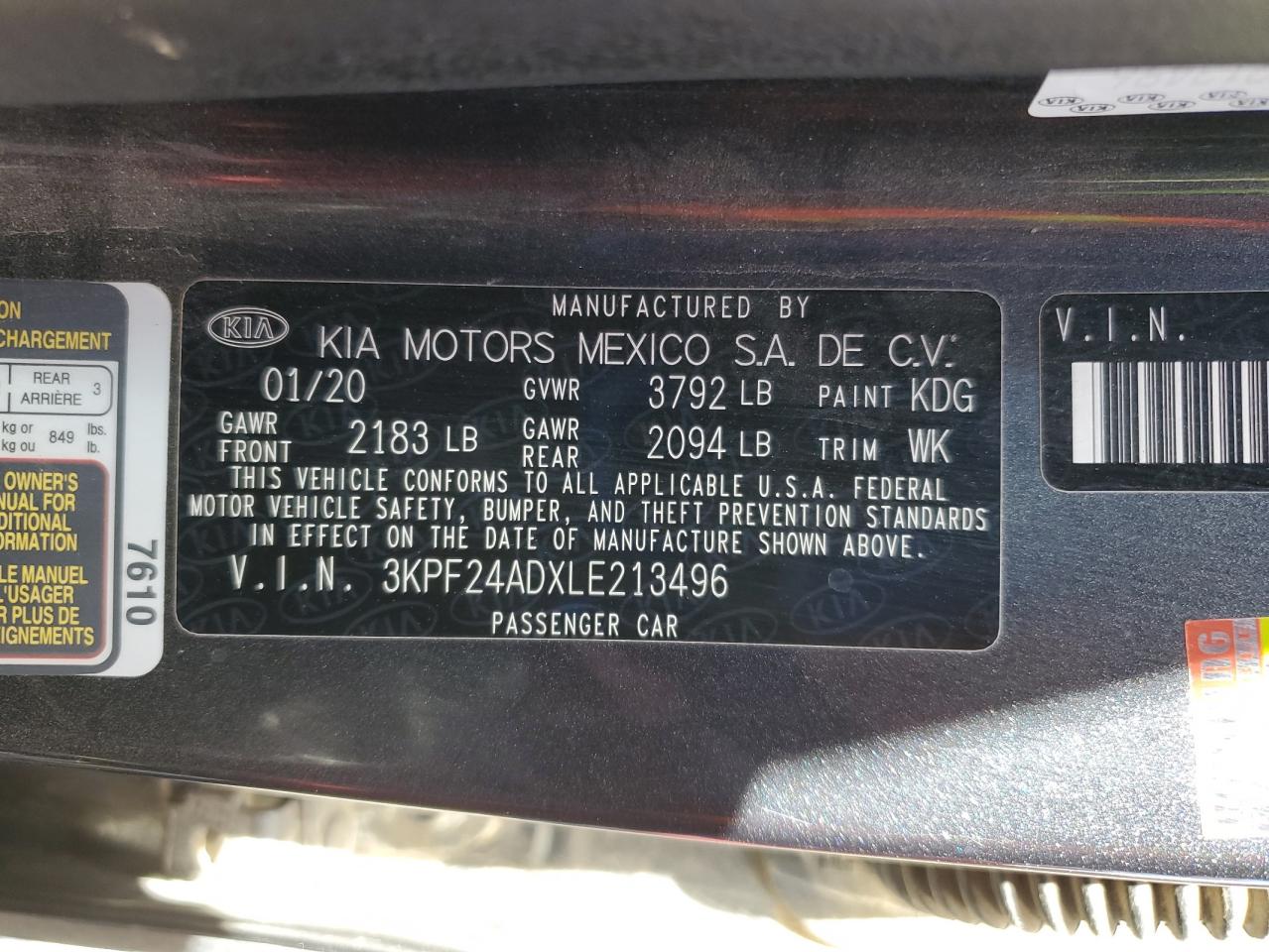 2020 Kia Forte Fe VIN: 3KPFK4A77HE042983 Lot: 66362075