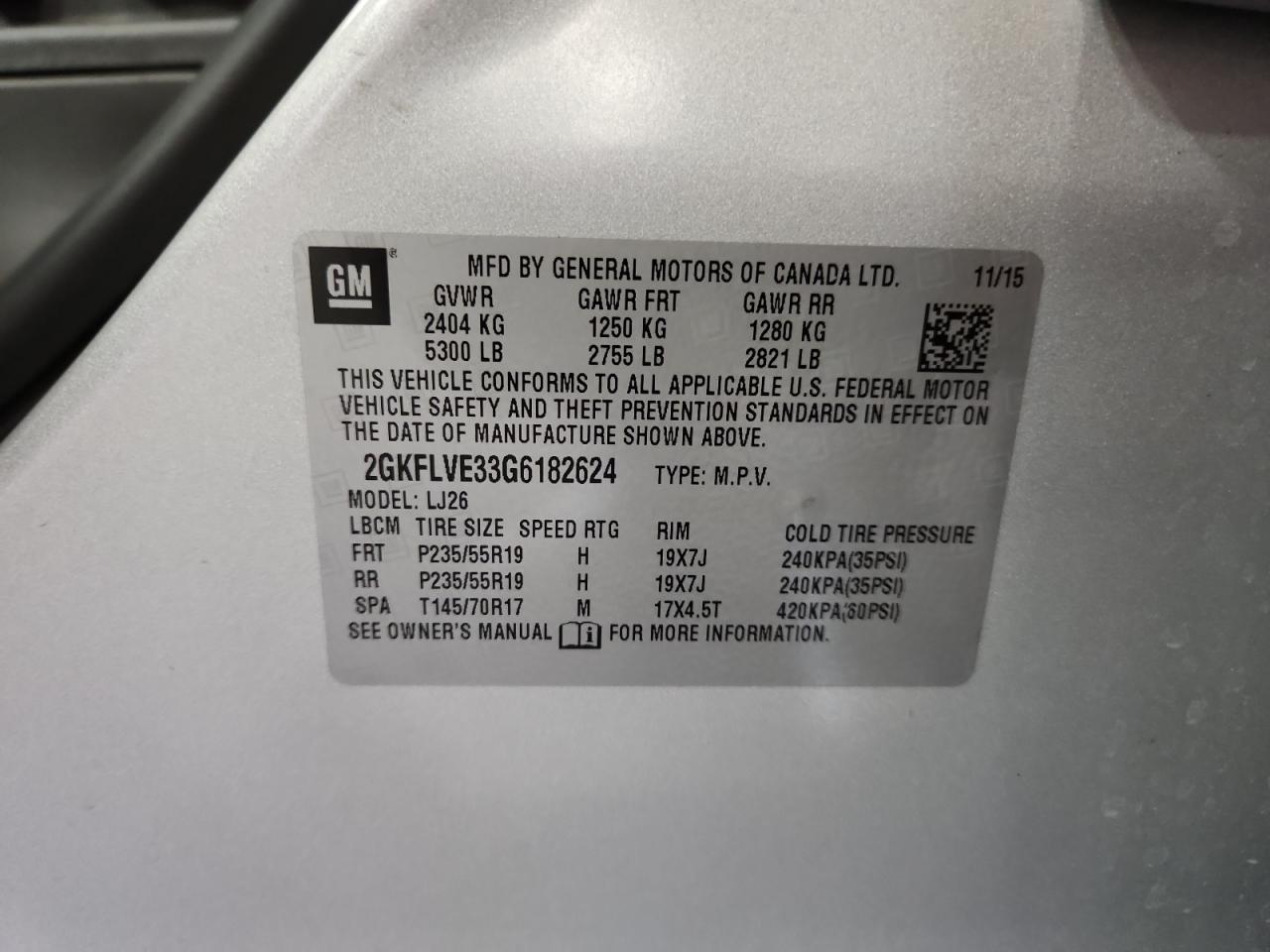 2016 GMC Terrain Denali VIN: 2GKFLVE33G6182624 Lot: 64965855