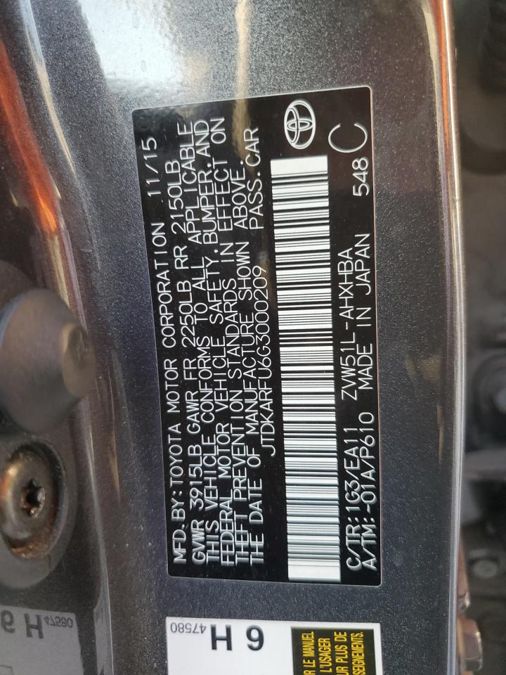 2016 Toyota Prius VIN: JTDKARFU6G3000209 Lot: 64473275