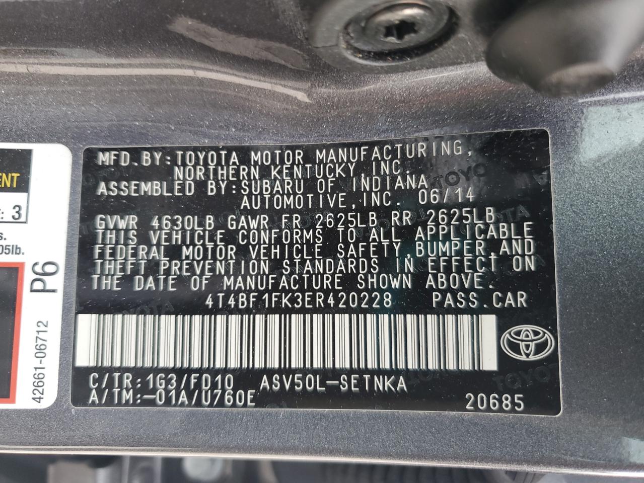 4t4bf1fk3er420228 4T4BF1FK3ER420228 2014 Toyota Camry L