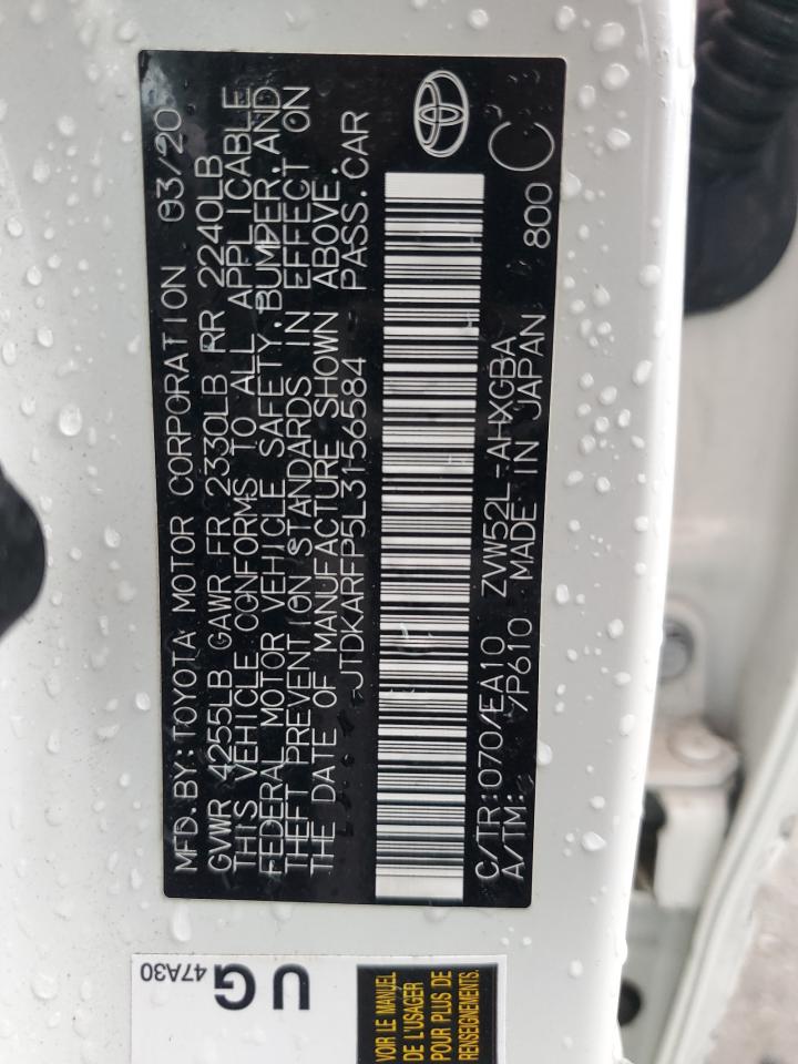 2020 Toyota Prius Prime Le VIN: JTDKARFP5L3156584 Lot: 64062685
