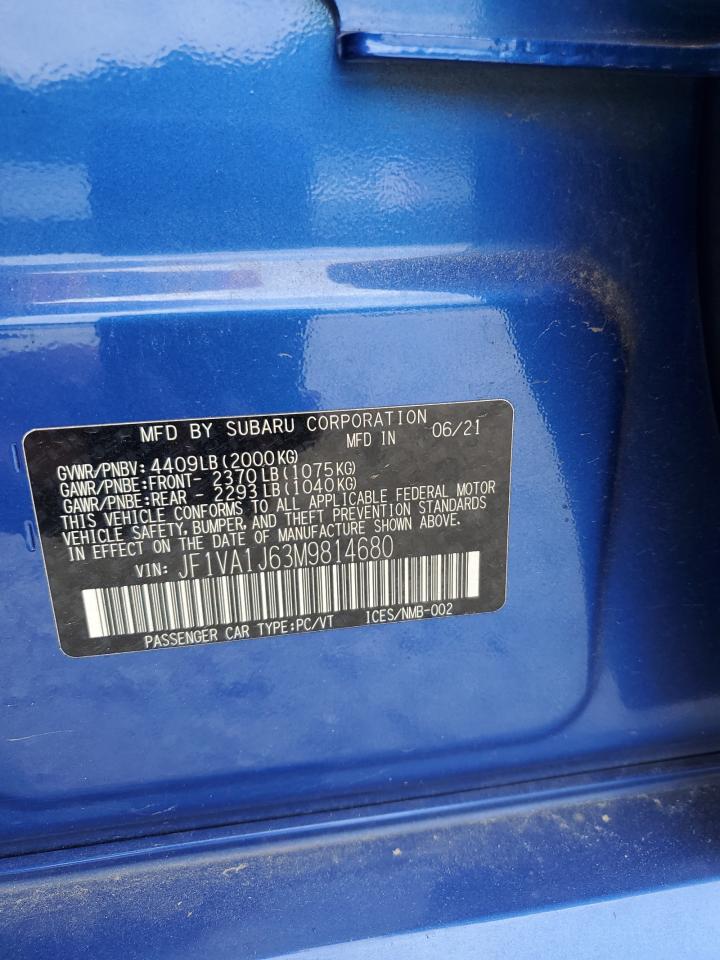 2021 Subaru Wrx Limited VIN: JF1VA1J63M9814680 Lot: 62911885