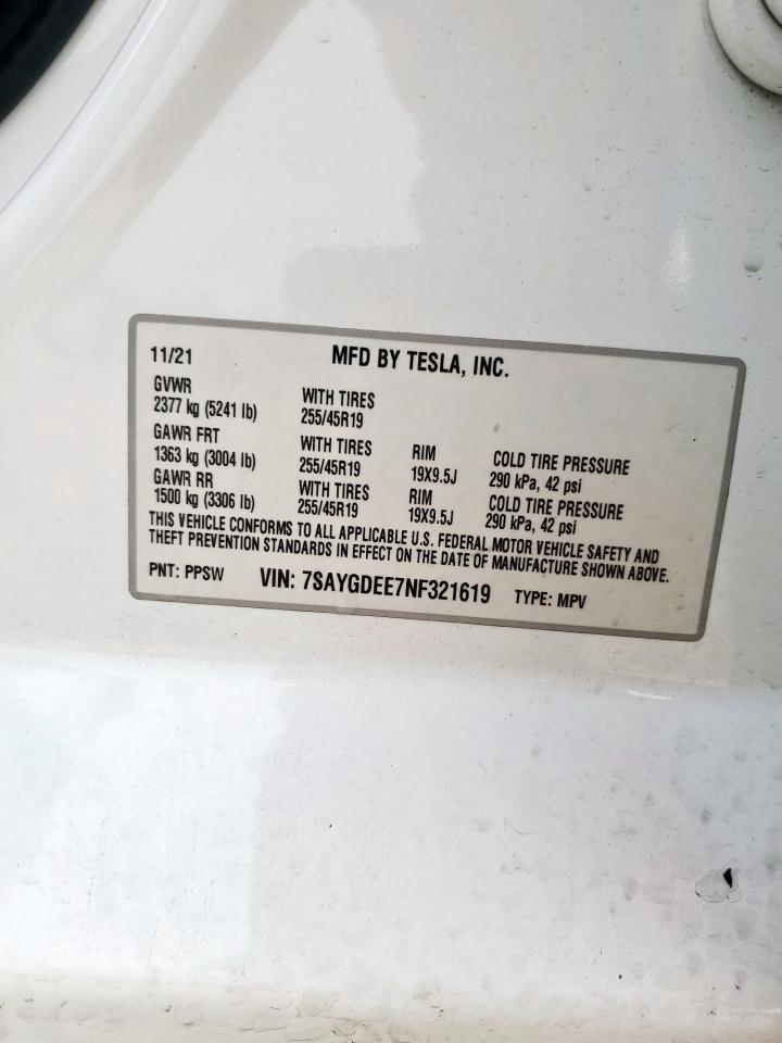 2022 Tesla Model Y VIN: 7SAYGDEE7NF321619 Lot: 63421045