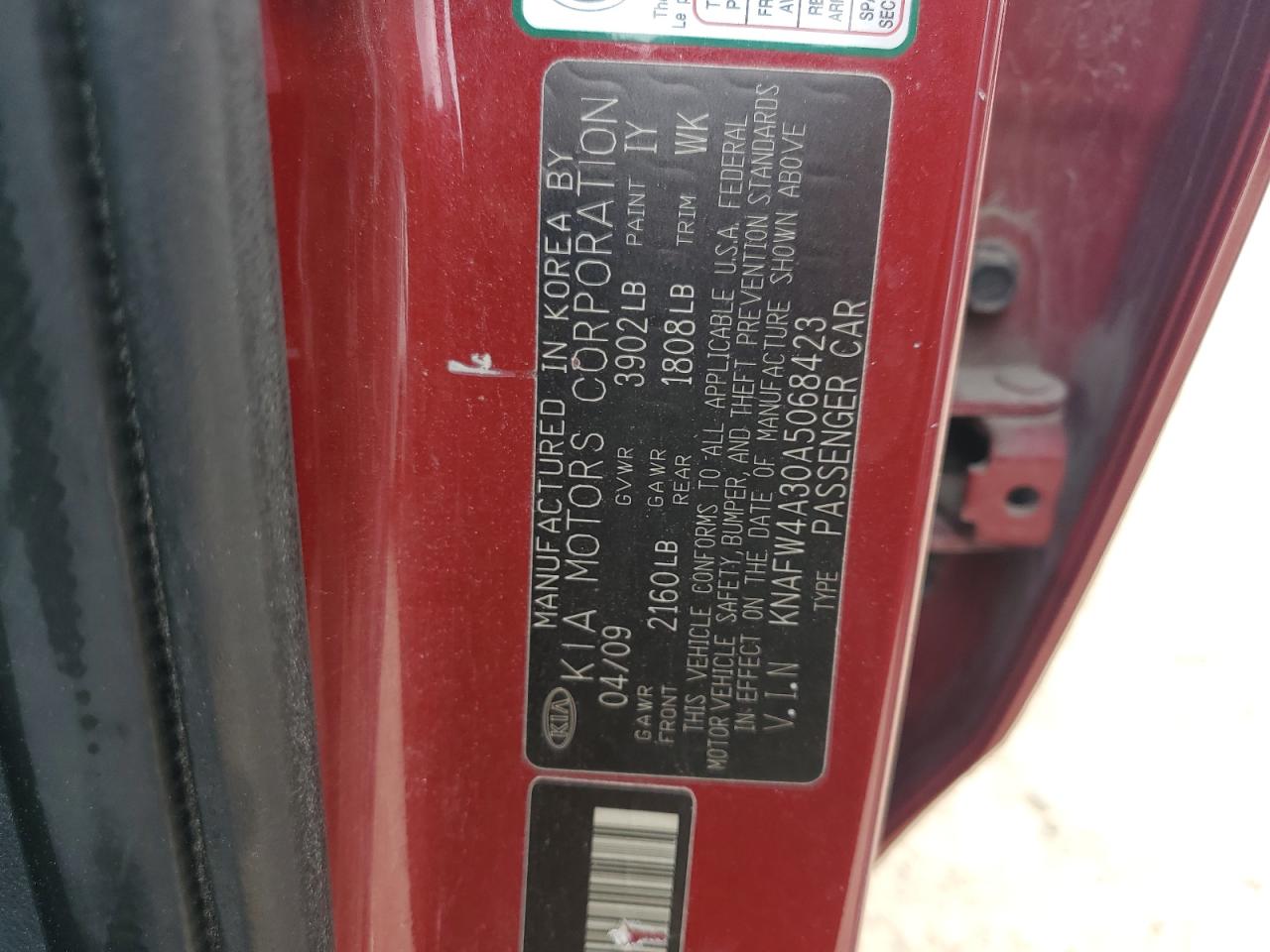 2010 Kia Forte Sx VIN: KNAFW4A30A5068423 Lot: 63564885