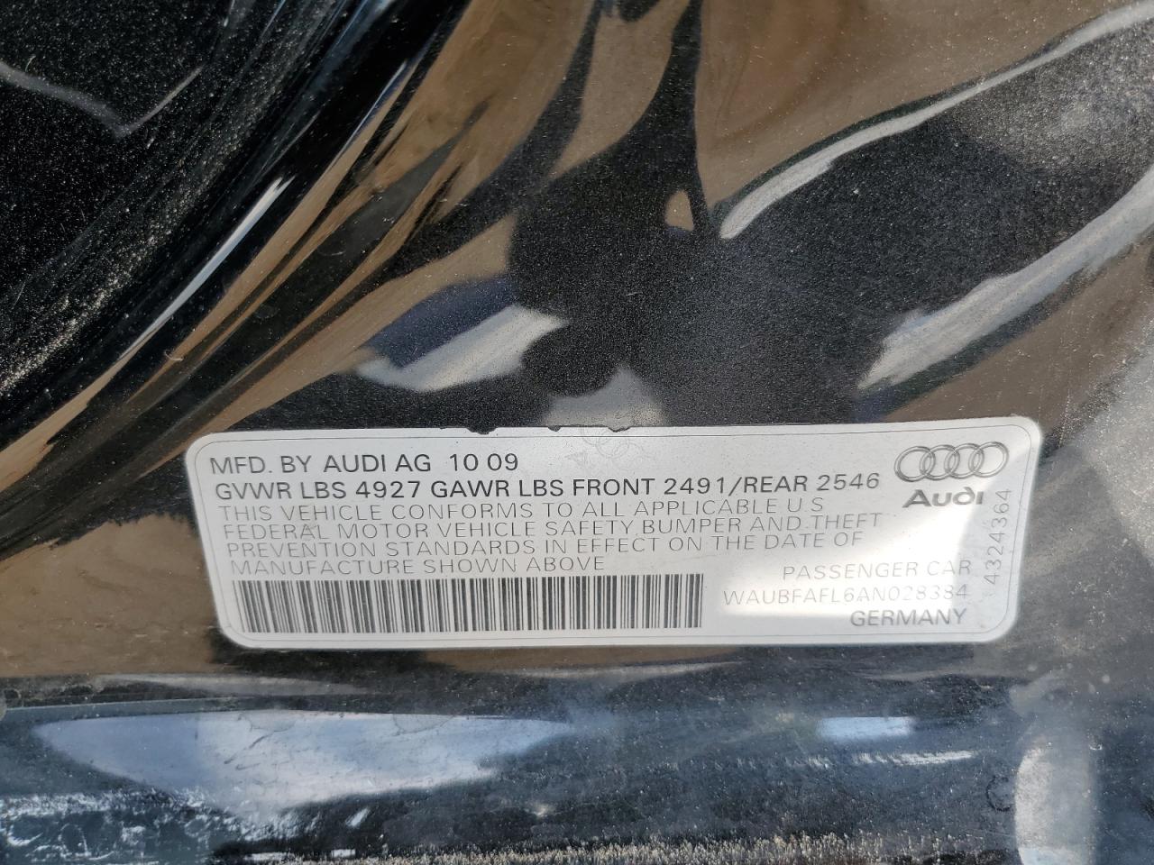 2010 Audi A4 Premium VIN: WAUBFAFL6AN028384 Lot: 64507425