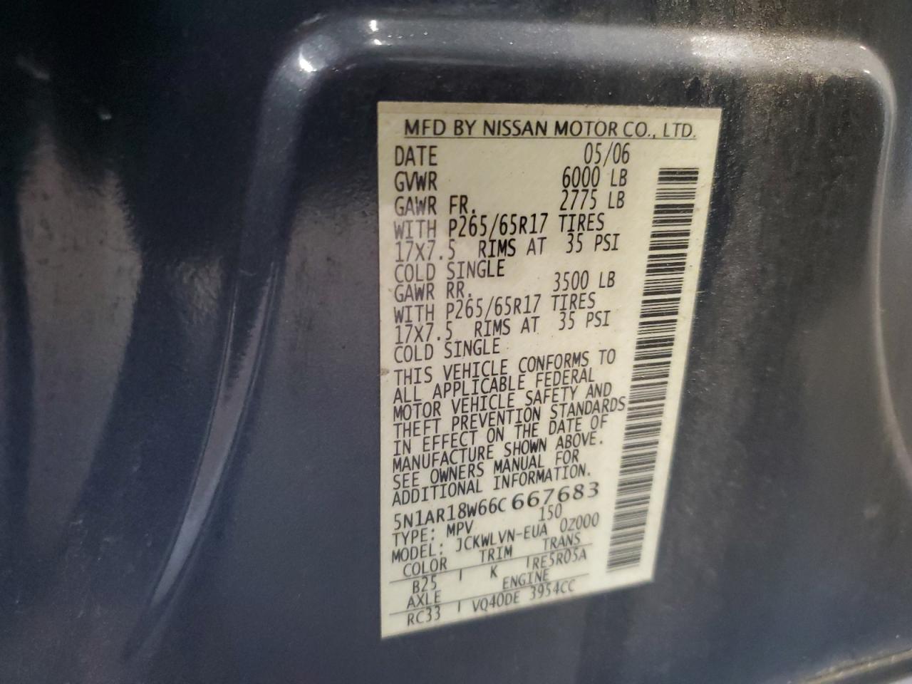 5n1ar18w66c667683 5N1AR18W66C667683 2006 Nissan Pathfinder Le