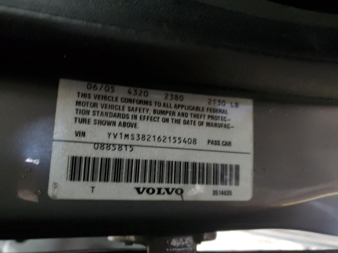2006 Volvo S40 2.4I VIN: YV1MS382162155408 Lot: 62775915