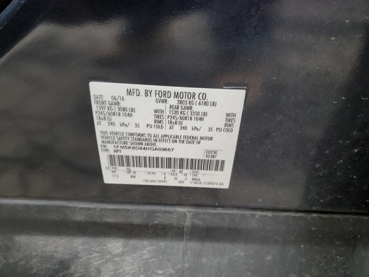 2017 Ford Explorer Xlt VIN: 1FM5K8D84HGA09667 Lot: 64863185