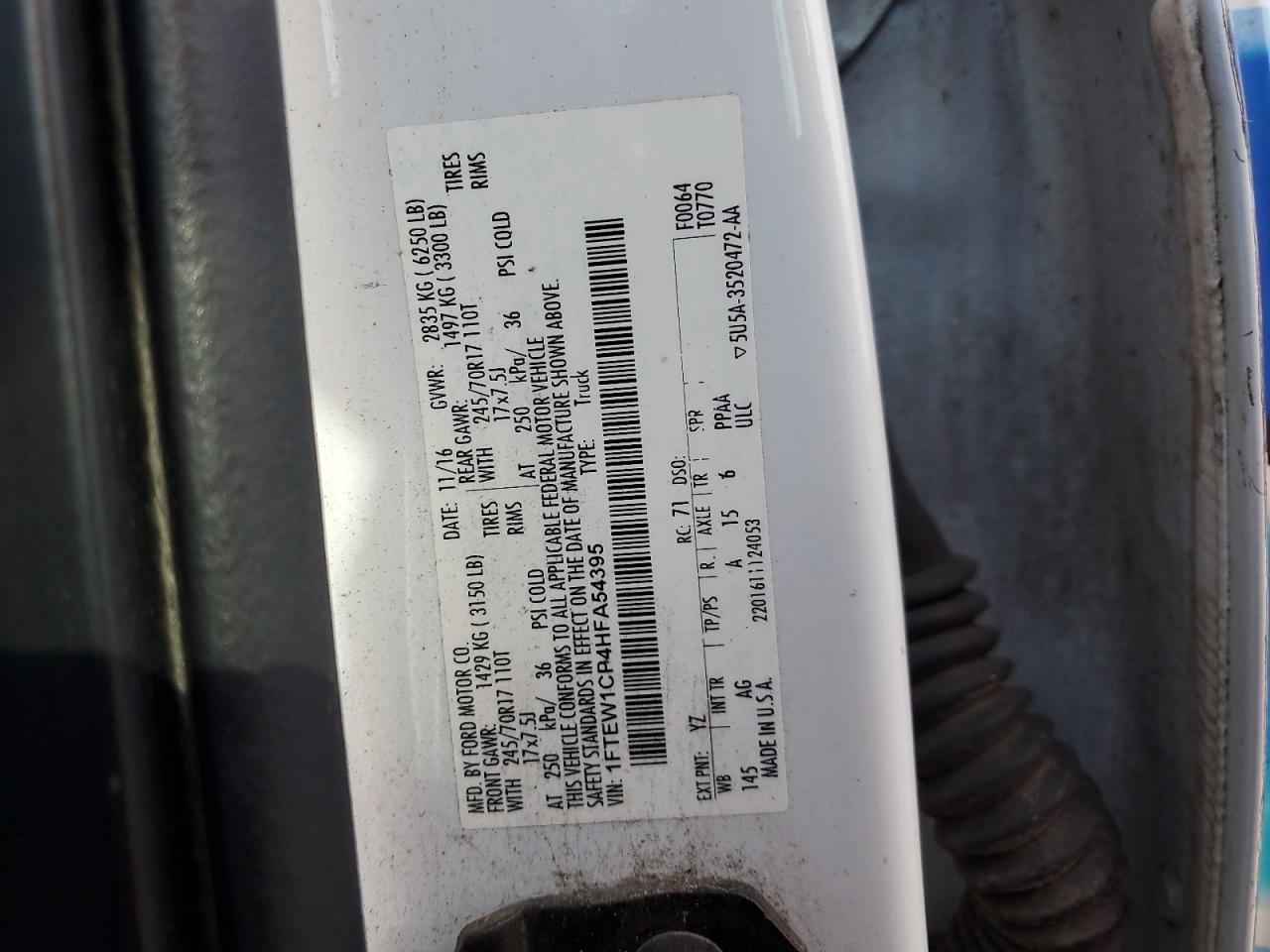 2017 Ford F150 Supercrew VIN: 1FTEW1CP4HFA54395 Lot: 65399175