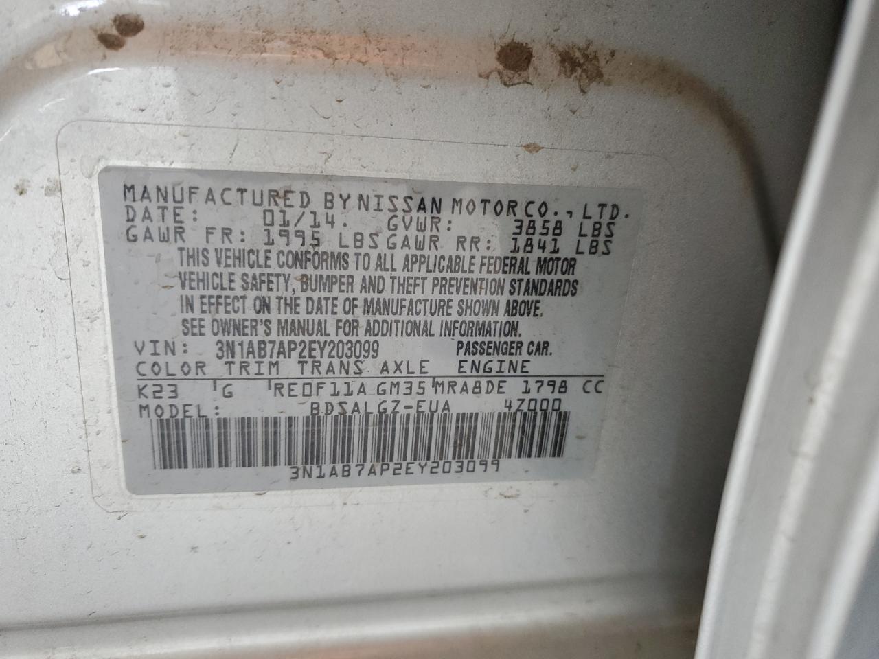 2014 Nissan Sentra S VIN: 3N1AB7AP2EY203099 Lot: 62990645