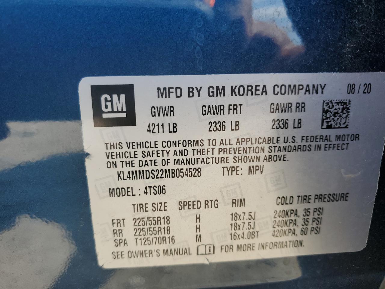 2021 Buick Encore Gx Select VIN: KL4MMDS22MB054528 Lot: 62456995