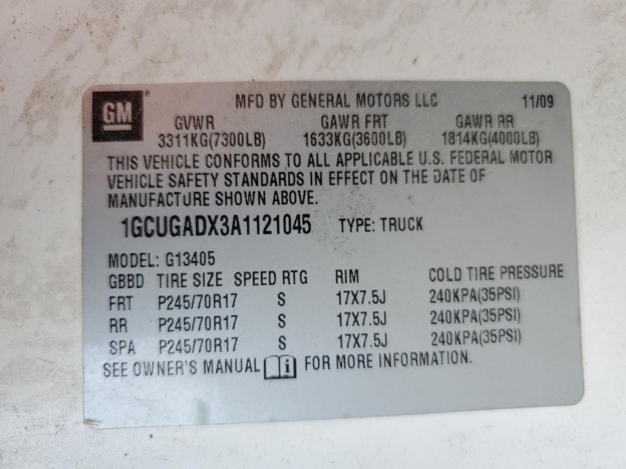 2010 Chevrolet Express G1500 VIN: 1GCUGADX3A1121045 Lot: 63118215
