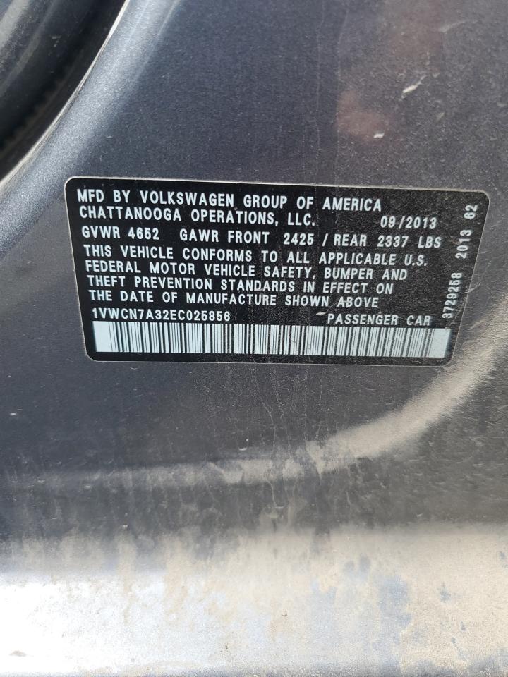2014 Volkswagen Passat Sel VIN: 1VWCN7A32EC025856 Lot: 63573995
