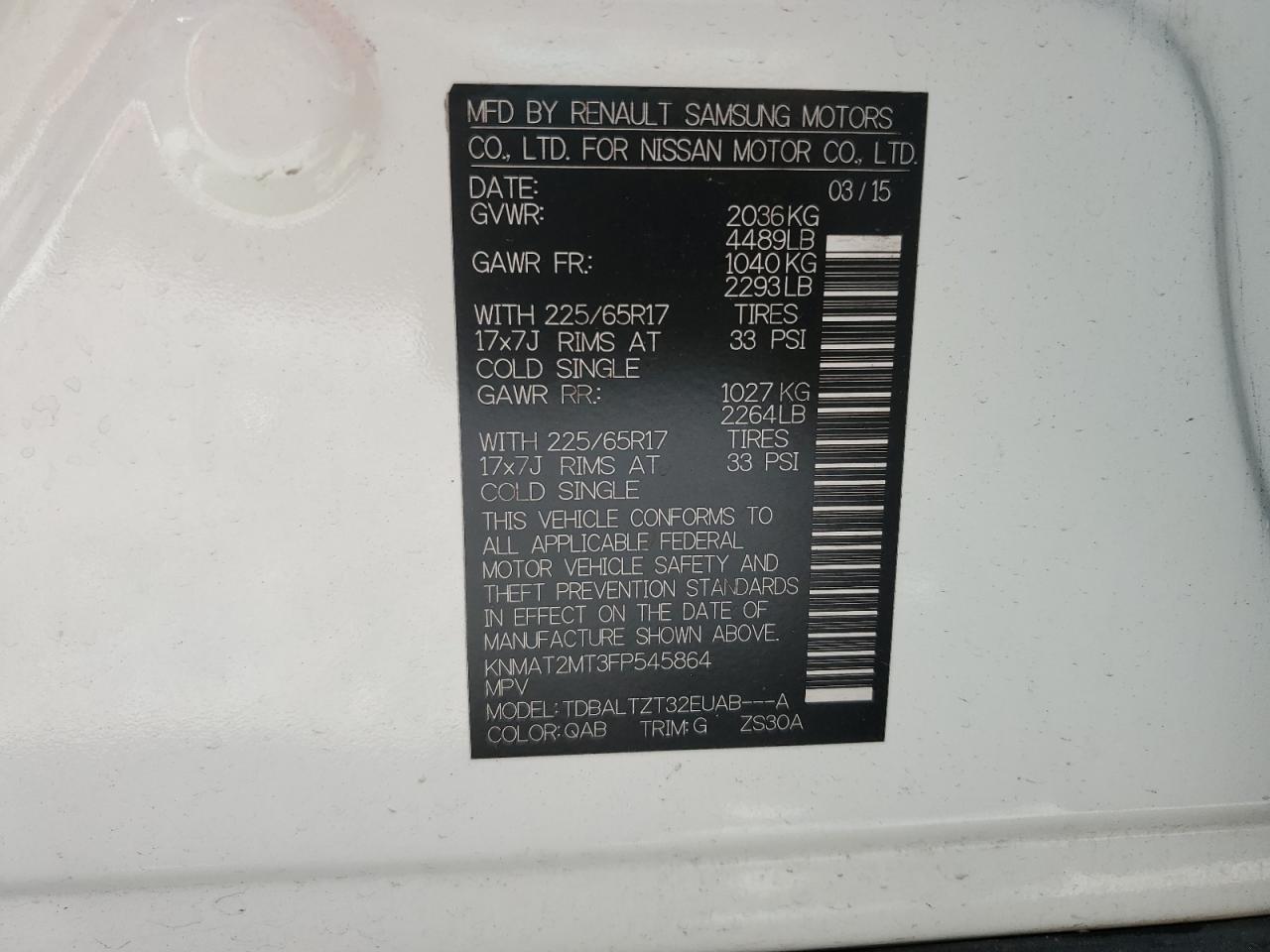 2015 Nissan Rogue S VIN: KNMAT2MT3FP545864 Lot: 65203375