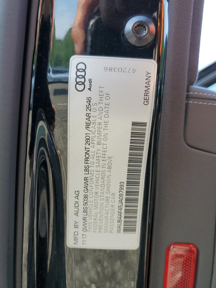 2018 Audi S4 Premium Plus VIN: WAUB4AF45JA097993 Lot: 62834355