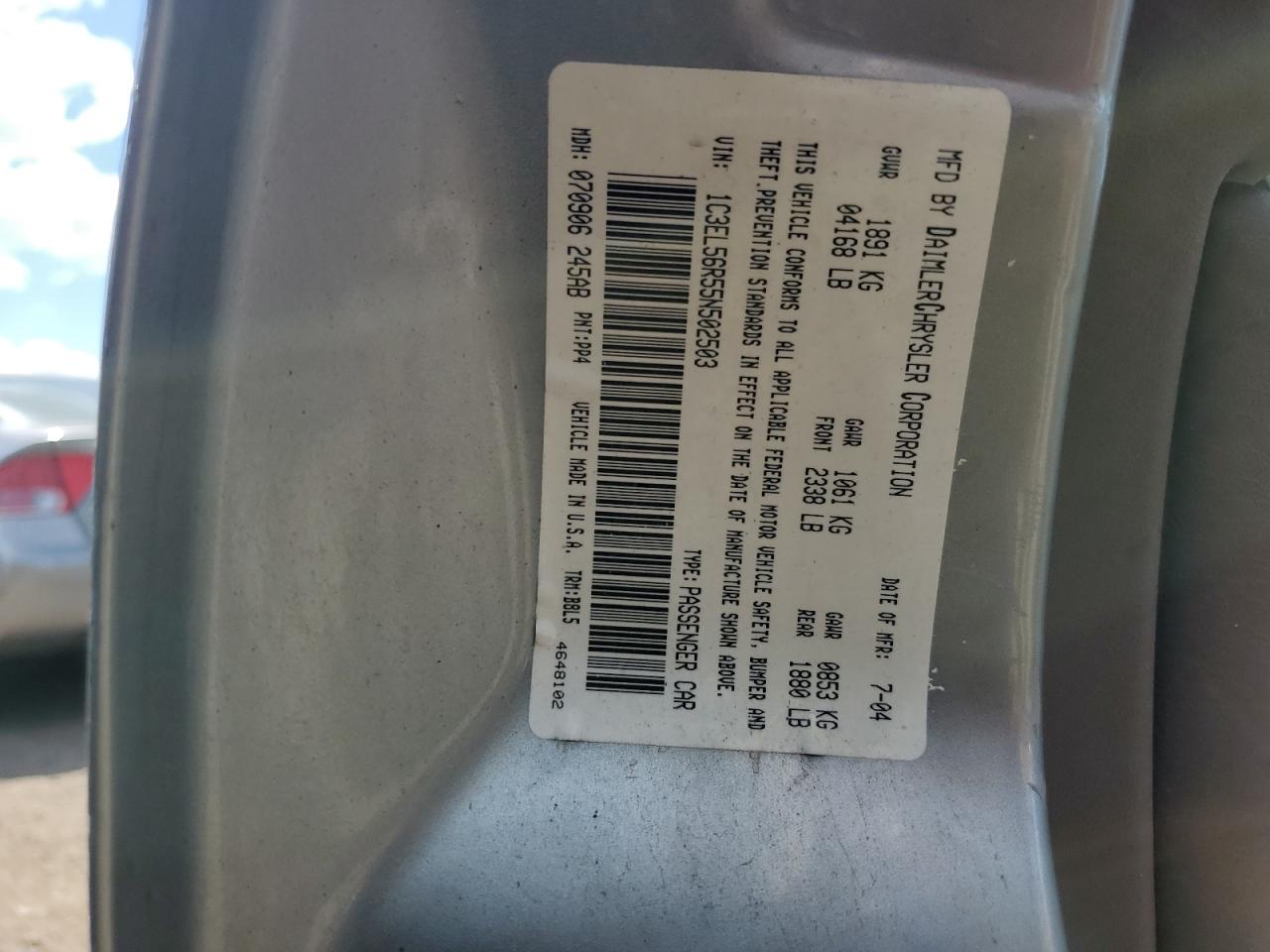 2005 Chrysler Sebring Touring VIN: 1C3EL56R55N502503 Lot: 63217755