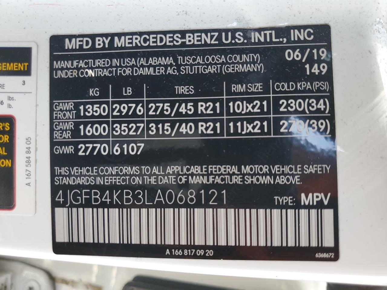 2020 Mercedes-Benz Gle 350 4Matic VIN: 4JGFB4KB3LA068121 Lot: 64881975