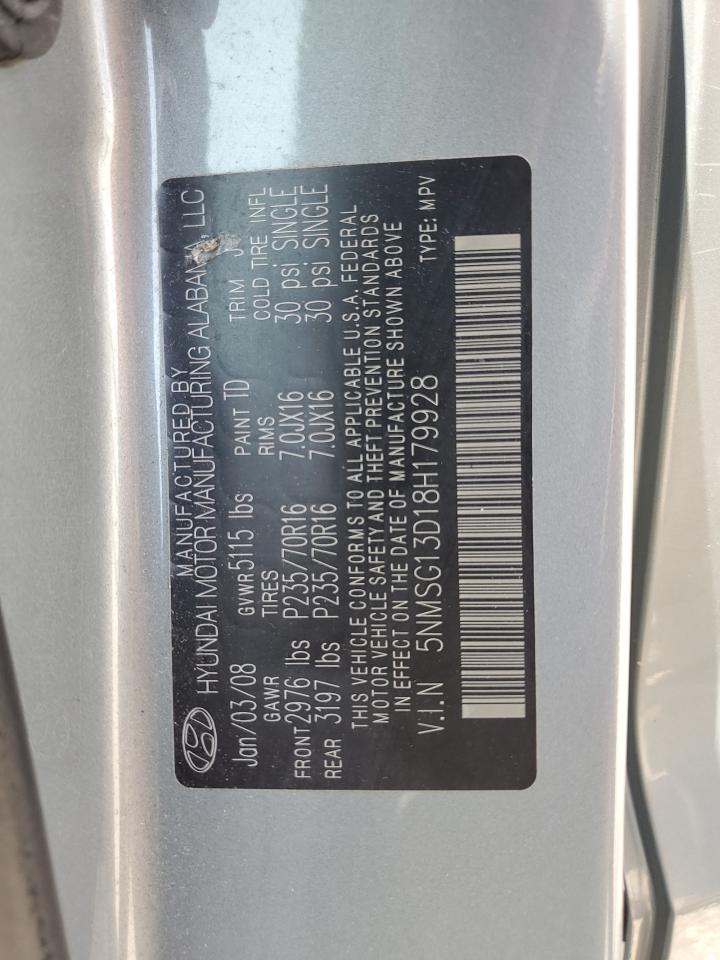 5NMSG13D18H179928 2008 Hyundai Santa Fe Gls