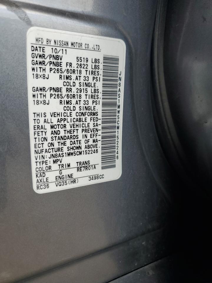 2012 Infiniti Fx35 VIN: JN8AS1MW5CM152246 Lot: 63269455