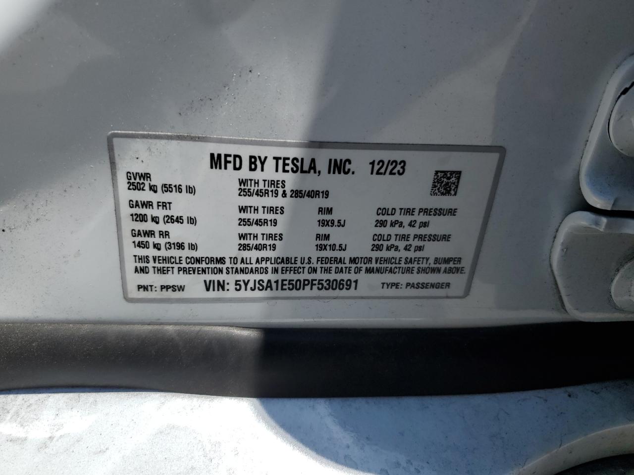 2023 Tesla Model S VIN: 5YJSA1E50PF530691 Lot: 63502365