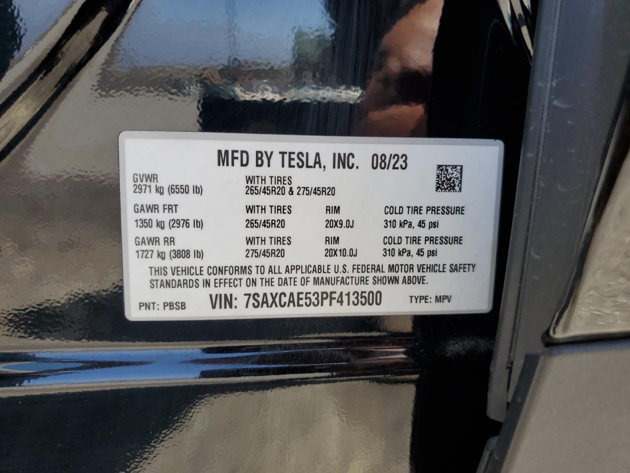 2023 Tesla Model X VIN: 7SAXCAE53PF413500 Lot: 63686035