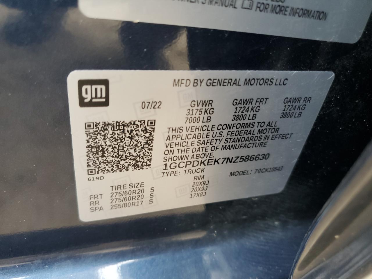 2022 Chevrolet Silverado K1500 Lt-L VIN: 1GCPDKEK7NZ586630 Lot: 64190255