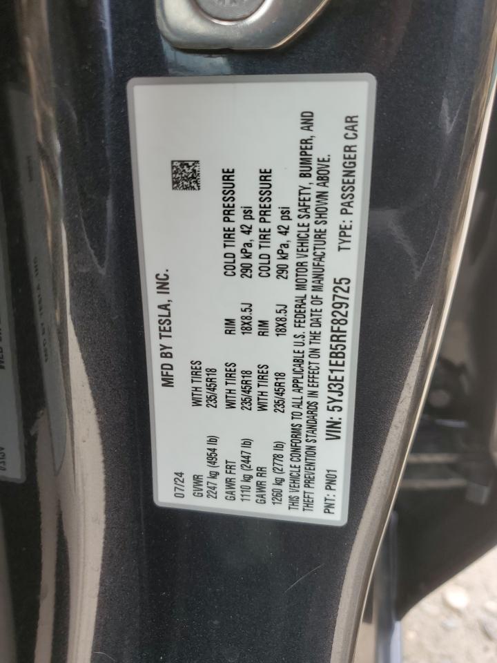 2024 Tesla Model 3 VIN: 5YJ3E1EB5RF829725 Lot: 70260185